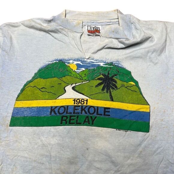 American Vintage 80s Hawaii Kole Kole Relay Marathon Race T Shirt Hanes Beefy Ta - Picture 2 of 8